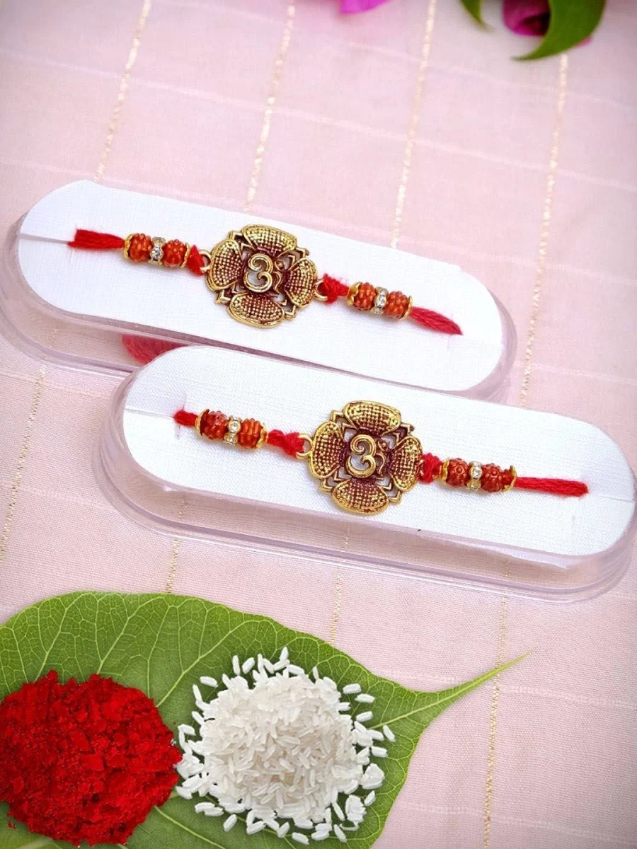 Golden Om Rakhi Set