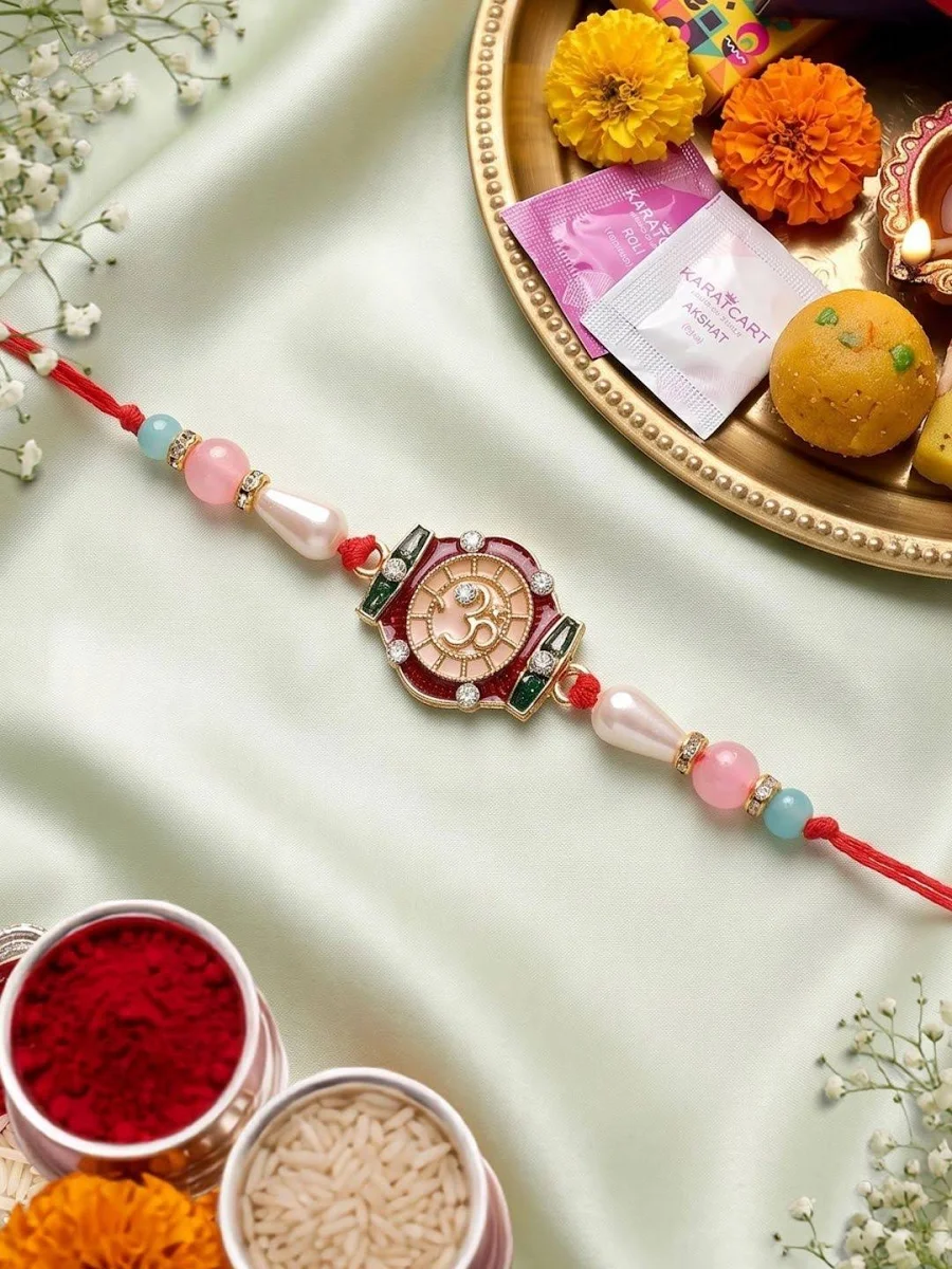 Traditional OM Shape Handmade Meenakari Rakhi