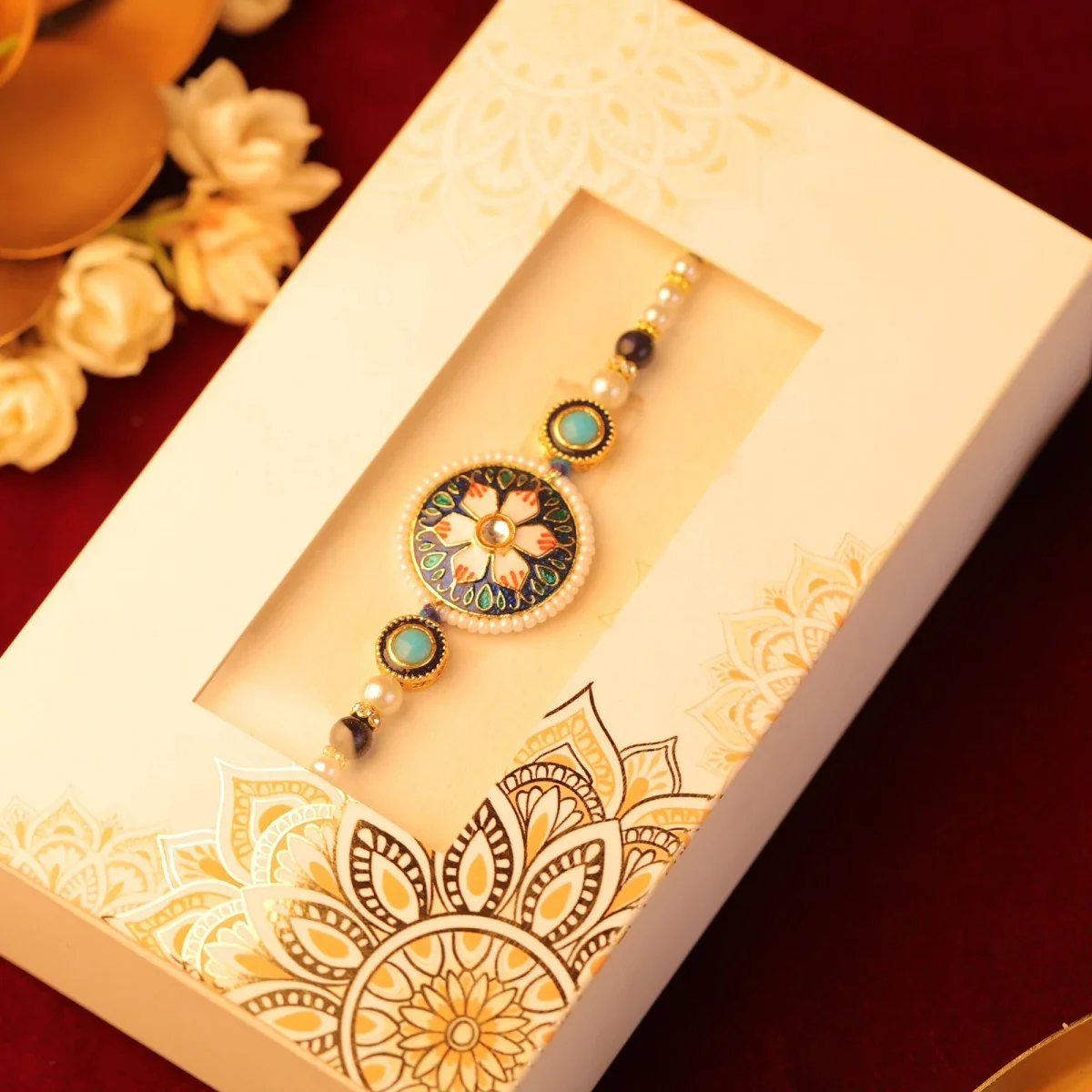 Inlay Lotus Meenakari Rakhi